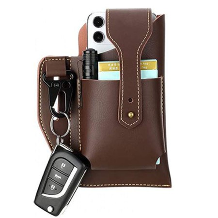 MEN Multifunctional Leather Mobile Phone Bag Belt Waist Bag For Outdoor Sports(Coffee)